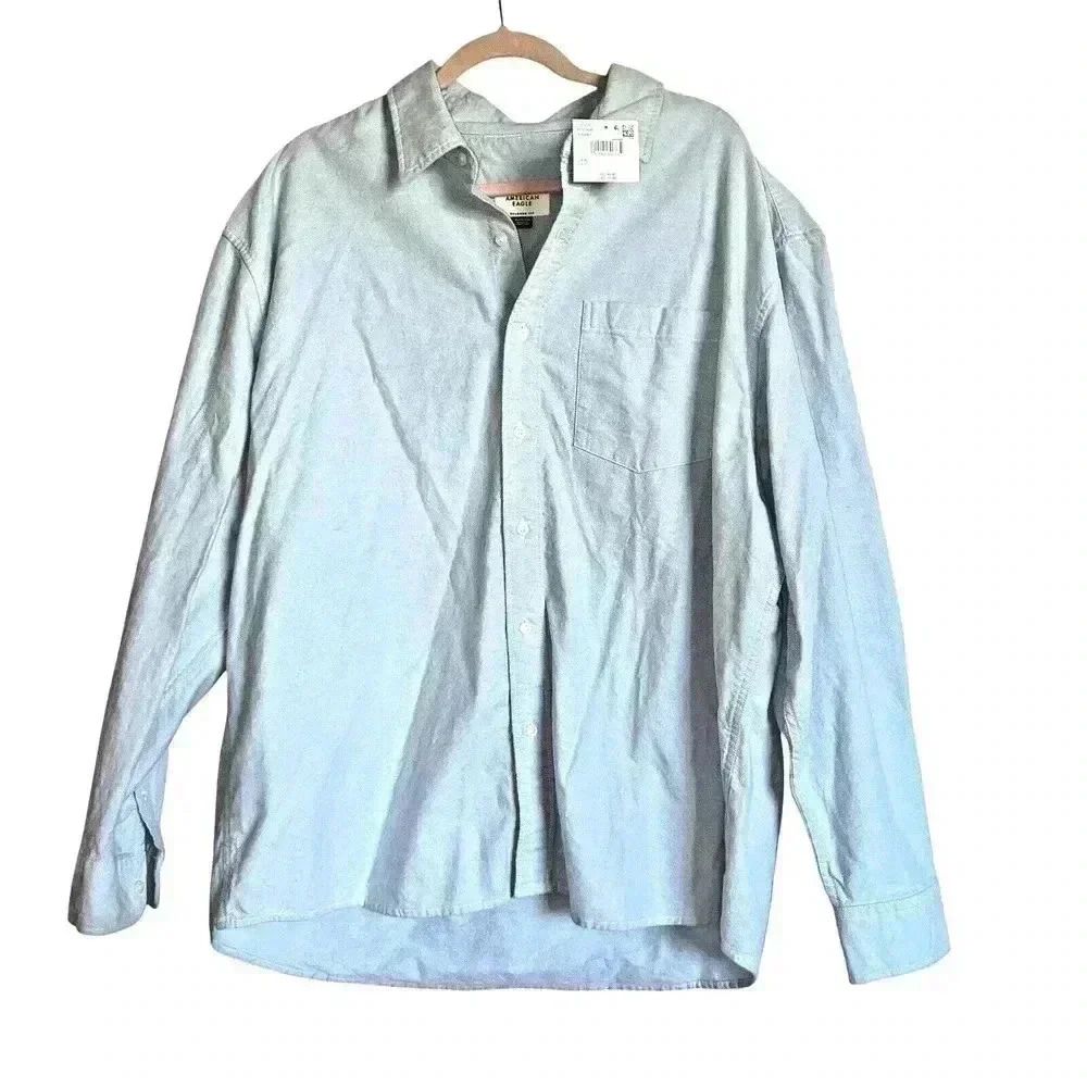 American Eagle Sz XL Relaxed Fit Cotton‎ Button Down Shirt Office Heavyweight